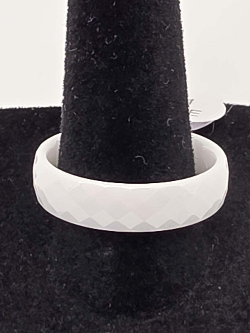 White Faceted Ceramic Ring Size 11